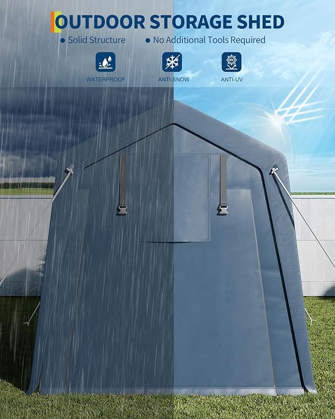 6x6 FT Outdoor Storage Shed, Portable Carport - Image 5