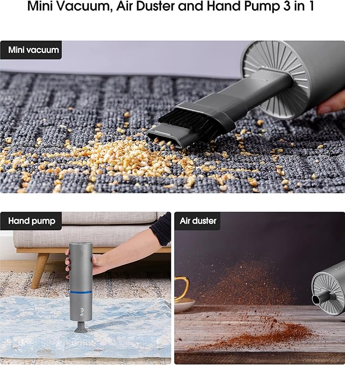 Brigii Mini Handheld Vacuum Cordless, 3 in 1-Car Vacuum & Air Duster & Hand Pump - Image 2