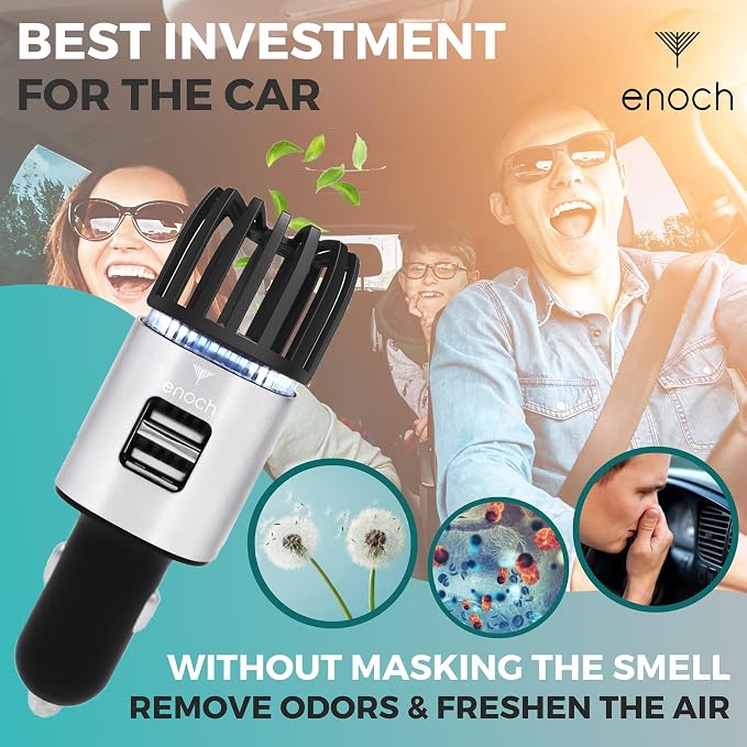 Enoch Car Air Purifier Premium Air Ionizer - 12V Plug-In Ionic Ozone Deodorizer - Image 4