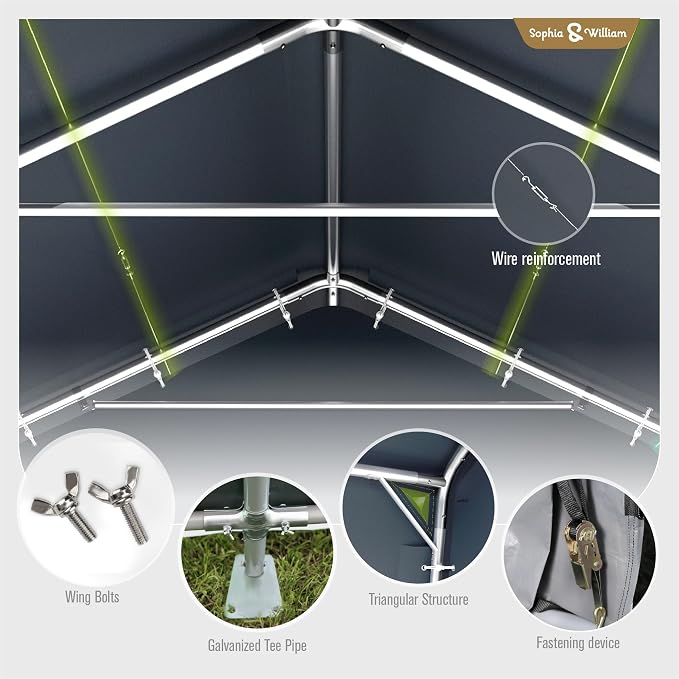 Sophia & William Carport Storage Shed 13x24 ft Portable, Heavy Duty Car Port - Image 3