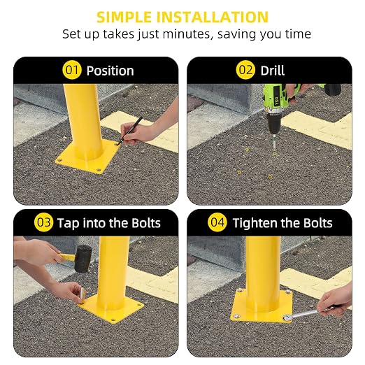 Safety Bollard 2 Packs, 48 Inch Height Steel Bollard Post - Image 5