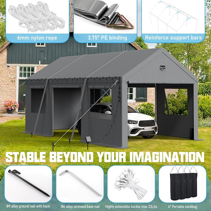 12x20 Carport, Heavy Duty Carport Canopy Garage - Image 3