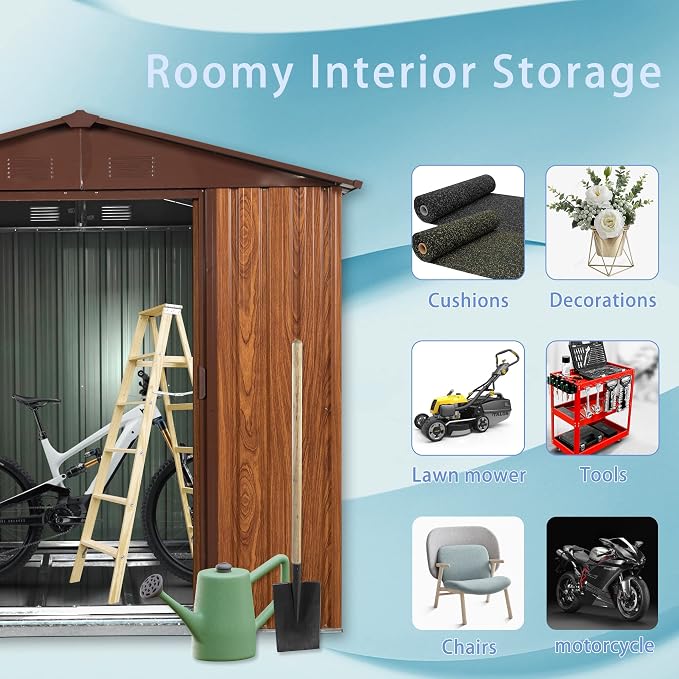 6x6 FT Outdoor Storage Shed, Metal Garden Shed - Image 7
