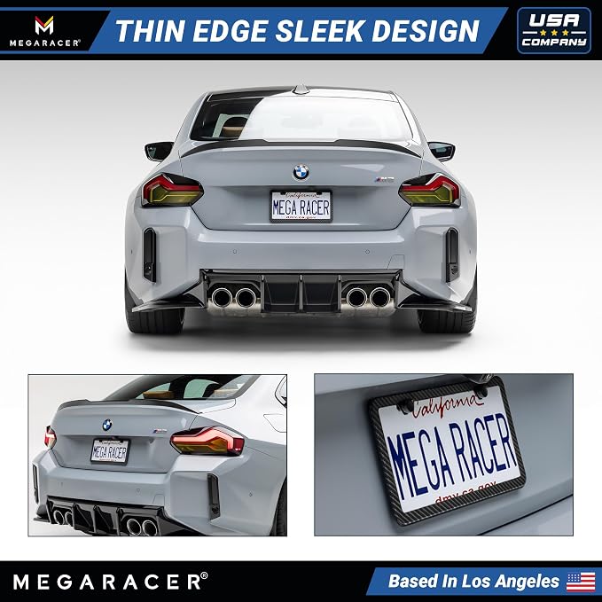 Premium Slim Carbon Fiber Design License Plate Frames – 2 Pack, Rust-Free - Image 3