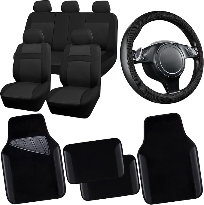 CAR PASS 3D Air Mesh Car Seat Covers Full Sets w/5mm Sponge, Steering Wheel by CARPASS