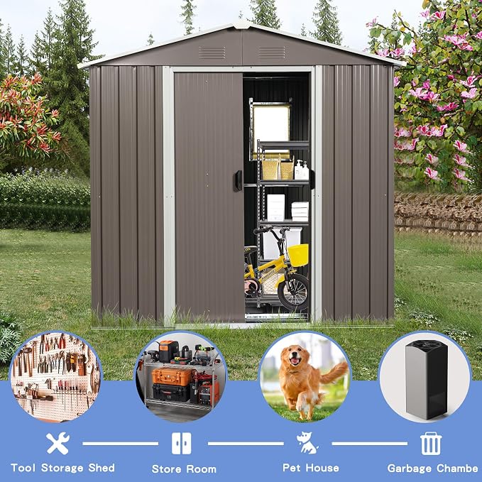 8 x 4 FT Outdoor Storage Shed, Large Metal Utility Garden Shed - Image 3