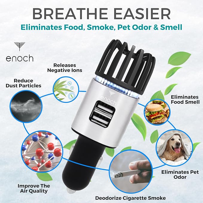 Enoch Car Air Purifier Premium Air Ionizer - 12V Plug-In Ionic Ozone Deodorizer - Image 2