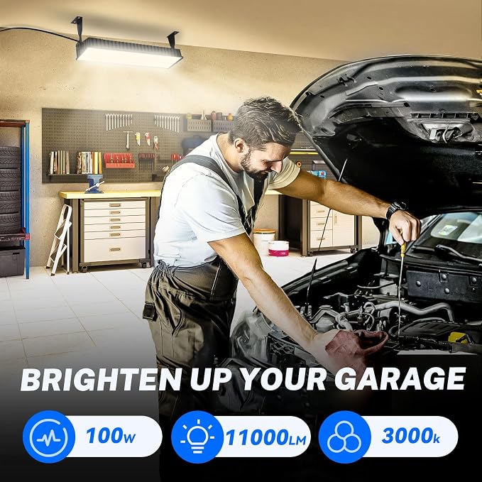 100W LED Shop Light, 11000LM 3000K Warm White Plug in Garage Light - Image 2
