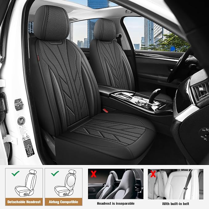 CAROMOP Luxury Faux Leather&Fabric Car Seat Covers Full Set - Image 2