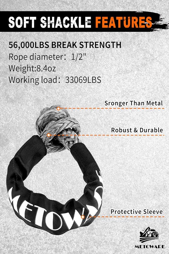 METOWARE Kinetic Recovery Rope 56, 000 LBS Heavy Duty Snatch Strap - Image 3