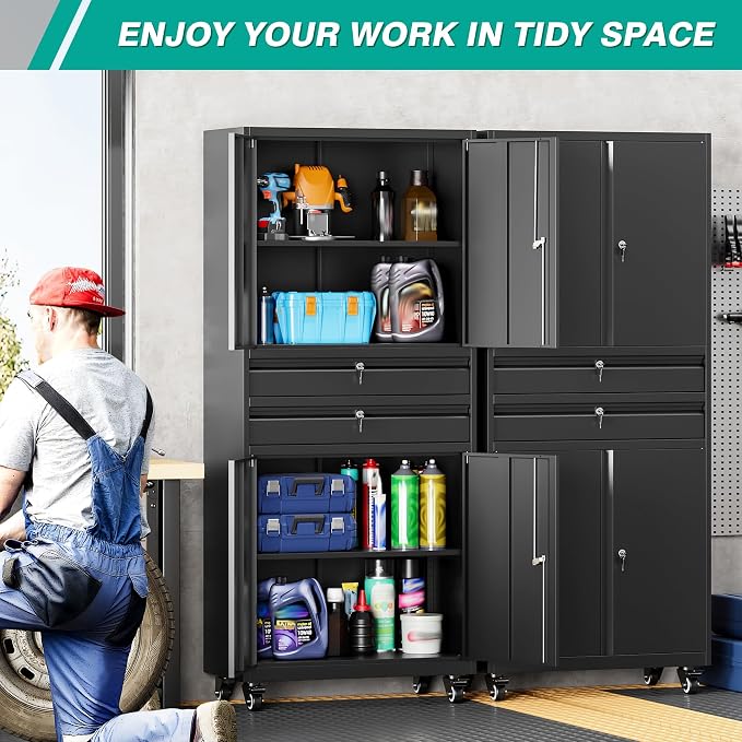 Metal Storage Cabinet with Wheels and Drawers, Rolling Garage Storage Cabinet - Image 3