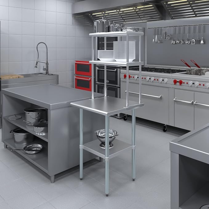 Amgood Stainless Steel Work Table Wide Double Tier Overshelf | NSF | Metal - Image 4