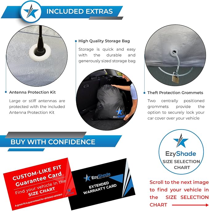 EzyShade 10-Layer Car Cover Waterproof All Weather. See Vehicle Size-Chart - Image 3