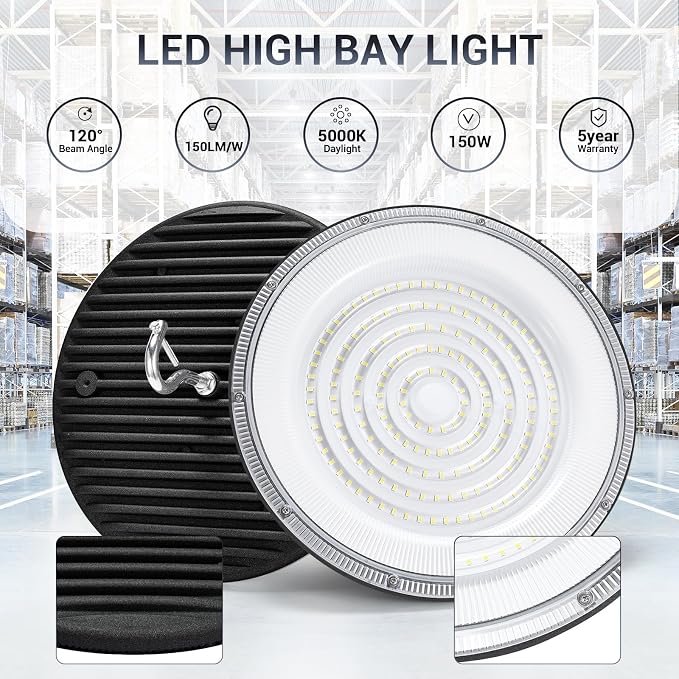 150W UFO Led High Bay Light, 21050LM 5000K Daylight Area Lighting, IP66 - Image 5
