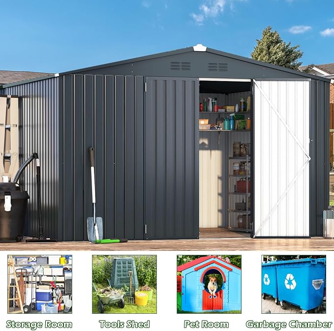 AECOJOY Shed 10'x10' Storage Shed, Large Metal Storage Sheds & Outdoor Clearance - Image 3