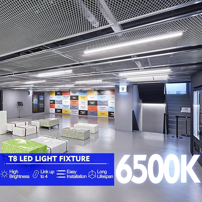 8FT LED Shop Light Fixture, 100W 15000LM 6500K, V Shape Linkable T8 Tube Lights - Image 3