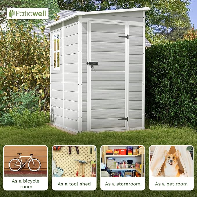 Patiowell 5x4 FT Outdoor Storage Shed, Resin Storage Shed - Image 4
