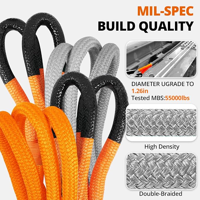 Kinetic Recovery Tow Rope: 1.26" x 30ft 55000LBS Snatch Strap - Image 2