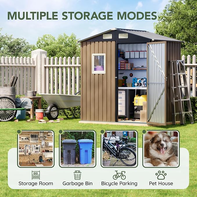 6x4 FT Outdoor Metal Storage Shed, Single Door, 1 Clear Window, Tool Shed - Image 4