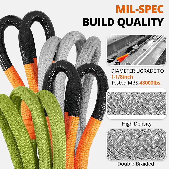 Kinetic Recovery Tow Rope: 1-1/8" x 30ft 48000LBS Snatch Strap - Image 2