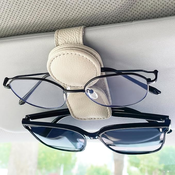 KIWEN Sunglasses Holder for Car Visor, Magnetic Leather Sunglass Eyeglass - Image 8