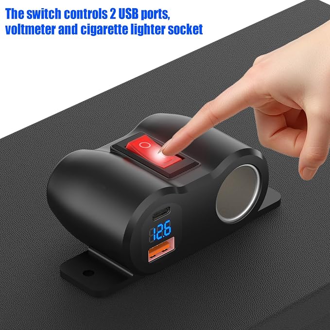 2-in-1 Surface Mount 12V USB Outlet Cigarette Lighter Socket, PD 30W and QC18W - Image 4