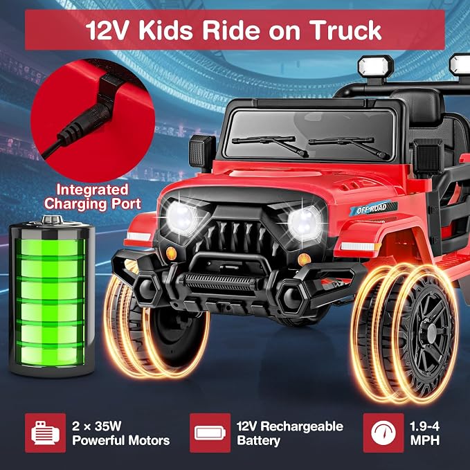 Costzon 12V Kids Ride on Truck Car, Electric Vehicle w/Remote Control, Threaded - Image 3