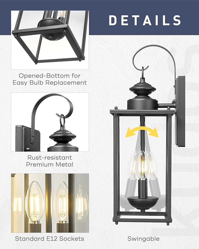 kudos Porch Lights, 18.1 inch Large Outdoor Wall Light, E12 Sockets, Anti-Rust - Image 2