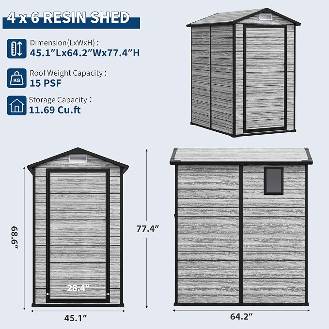All-Weather Resin Shed with Window, Outdoor Plastic Garden Shed with Lockable - Image 2