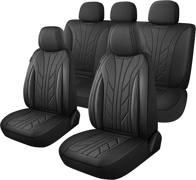 CAROMOP Luxury Faux Leather&Fabric Car Seat Covers Full Set by CAROMOP