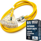 6 ft - 12 Gauge Heavy Duty Extension Cord - 3 Outlet Lighted SJTW - by WattsWire