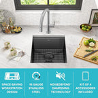 KRAUS Kore Workstation 17-inch Undermount 16 Gauge Black Stainless Kitchen Sink - Image 3