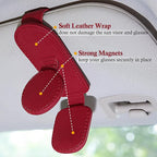 KIWEN 2 Pack Sunglasses Holder for Car Visor, Magnetic Leather Sunglass - Image 4