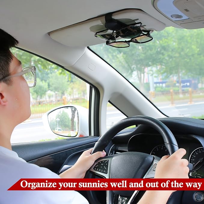 KIWEN Sunglasses Holder for Car Visor, Magnetic Leather Sunglass Eyeglass - Image 5