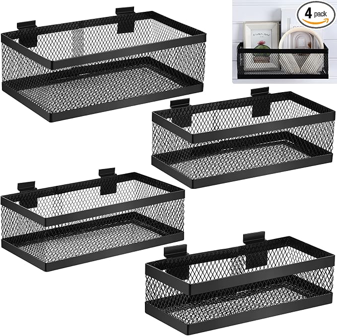 Coume 4 Pcs Black Slatwall Baskets 4 Size Metal Mesh Wire Basket by Surlontye