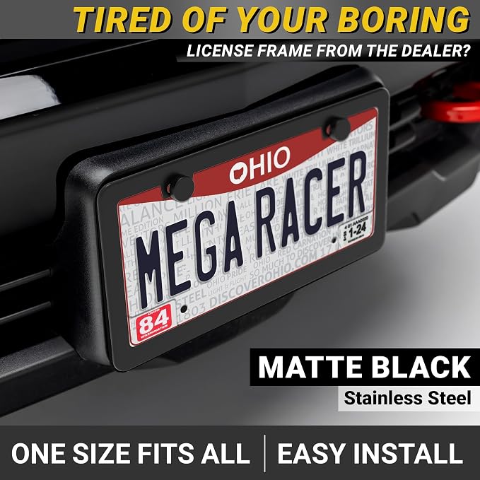 Premium Slim Matte Black License Plate Frame – 1 Pack, Rust-Free Stainless - Image 2