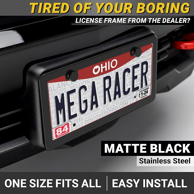 Premium Slim Matte Black License Plate Frames – 2 Pack, Rust-Free Stainless - Image 2