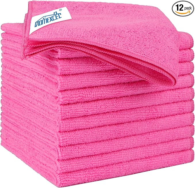 HOMEXCEL Pink Microfiber Cleaning Cloth 12 Pack, 12.5 x 12.5 inch Microfiber by HOMEXCEL