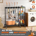 Broom Holder with Cleaning Supplies Organizer, Broom Closet Storage Cabinet - Image 2