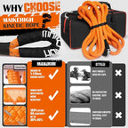 MAIKEHIGH 1-1/8" x 30ft Kinetic Tow Rope, Heavy Duty Recovery Rope - Image 4
