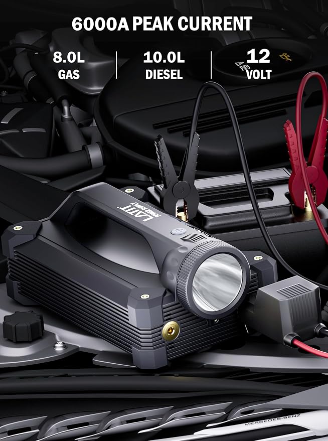LATIT 6000A Jump Starter with Air Compressor 150PSI 65W Charger, 12V Battery - Image 3