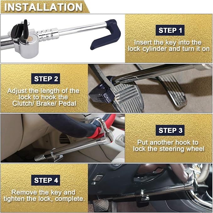 Tevlaphee Universal Steering Wheel Brake Lock Anti-Theft Retractable Double - Image 7