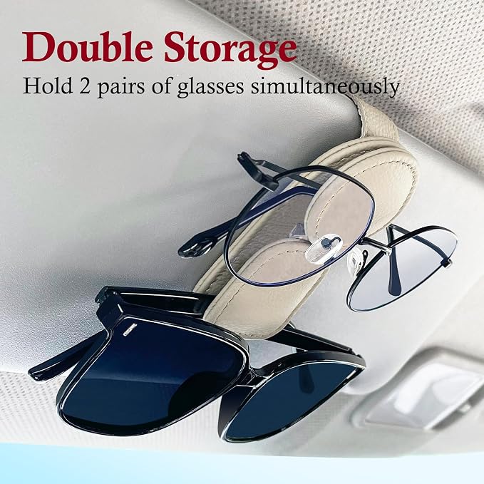 KIWEN Sunglasses Holder for Car Visor, Magnetic Leather Sunglass Eyeglass - Image 4
