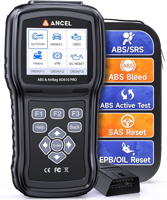 ANCEL AD610 Pro ABS SRS OBD2 Scanner, ABS Bleeding, SAS Calibration, Oil Reset by ANCEL