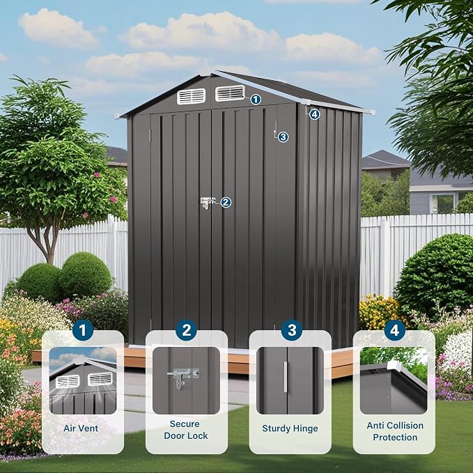 IKERY 5X3 FT Metal Outdoor Storage Shed, Tool Shed - Image 3