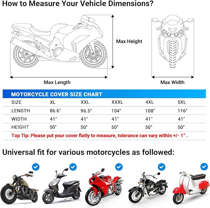 Favoto Motorcycle Cover Waterproof All Weather Universal Fits up to 108 inches - Image 6