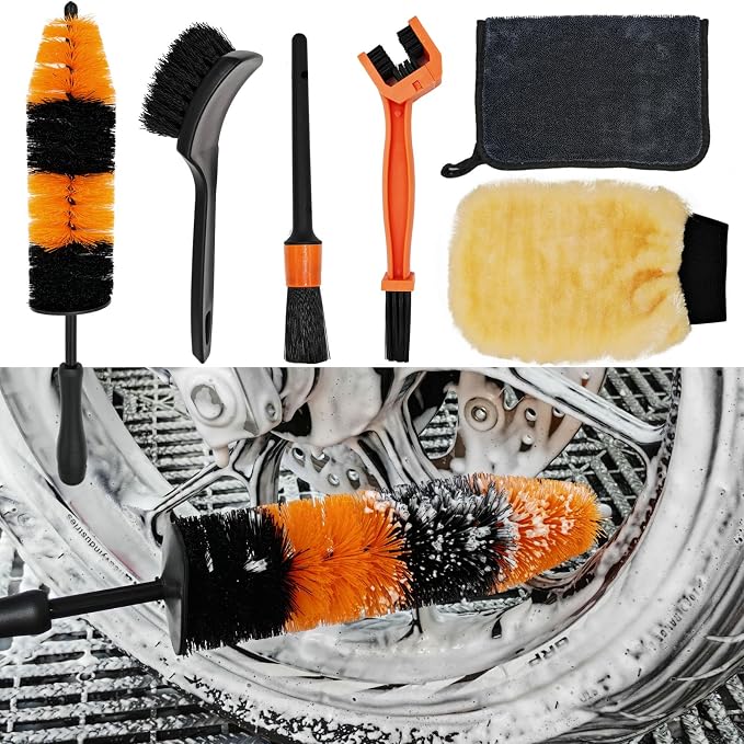 Motorcycle Cleaning Brush Kit 6 Pack by OSEPOH