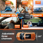 iiwey T1-pro Dash Cam Front and Rear Inside 3 Channel 1080P, Adjustable Lens - Image 3
