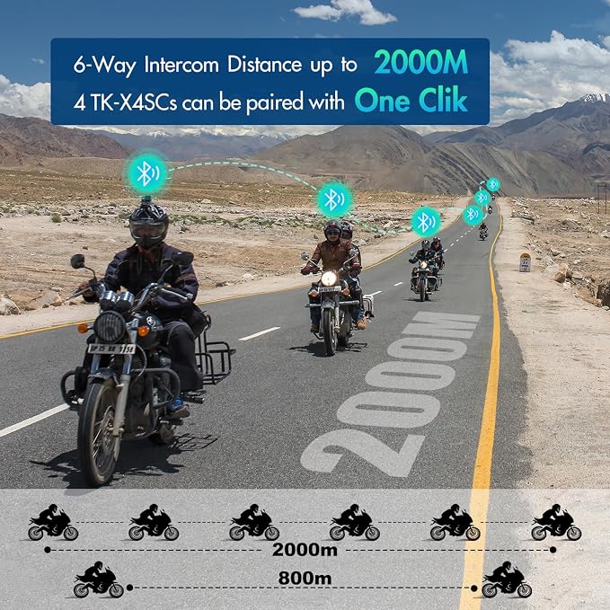 TK-X4SC Motorcycle Bluetooth Headset, 6 Riders 2000m Helmet Intercom - Image 2