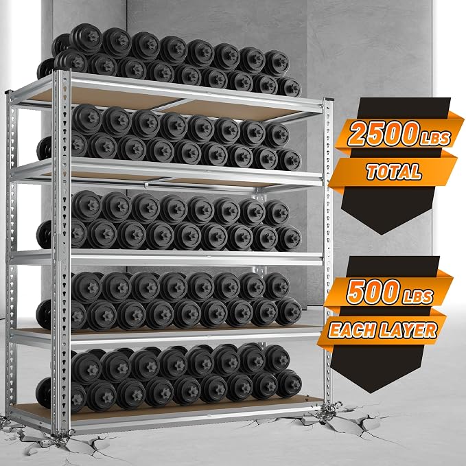 REIBII 40" W Garage Shelving 2500LBS Storage Shelves Adjustable Metal Shelving - Image 4